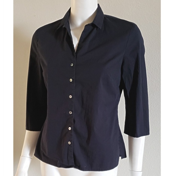 GAP | Tops | Gap Womens Blue Stretch Long Sleeve Buttonfront Top Shirt Blouse Xl Plus Size